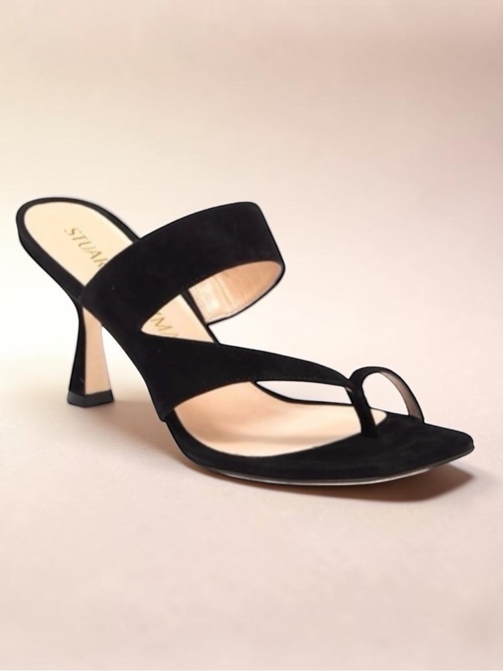 STUART WEITZMAN  LYLA THONG SANDAL BLACK SUEDE SCULPTED HEEL SIZE 8